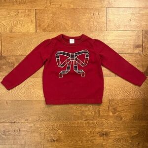 Toddler Girls Gymboree Puff-Sleeve Bow Christmas Sweater - 5T - Red + Gold